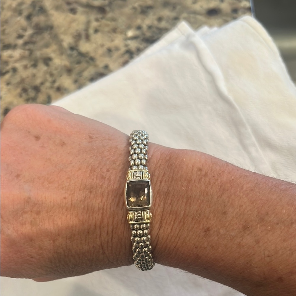 Lagos caviar Silver Beaded Bracelet with smoky topaz Stone